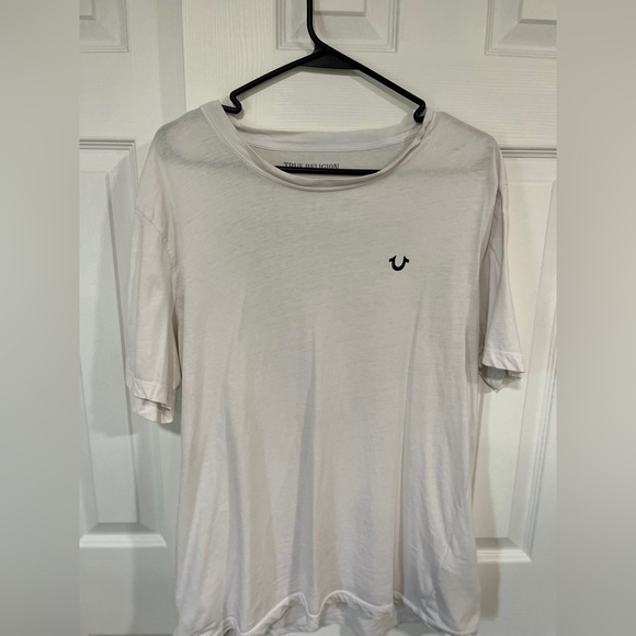 Large True Religion Light White T-Shirt. Back-Focused Horseshoe Logo. Used - Picture 2 of 2